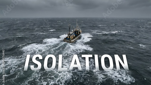 Isolation Boat Sailing Alone in Ocean.