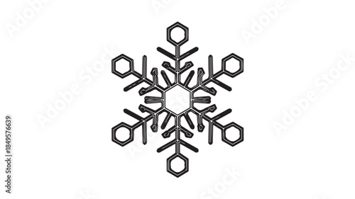 Snowflake in minimalist design with dark gray color on white background for winter decoration