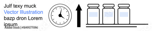 Time efficiency, productivity growth, supply chain, production planning, workflow improvement, industrial management. ion of a clock, upward arrow and bottles. Time efficiency and productivity