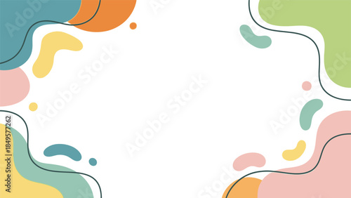 Vibrant abstract border design with colorful organic shapes and white background