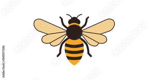 Detailed illustration of a flying bee with yellow and black stripes and wings.