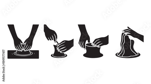 Hands applying lotion in minimalist black silhouette with soft cream texture for skincare advertising