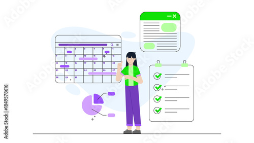 Remote Employees Setting Weekly Sprint Goals. Flat Vector Business Illustration