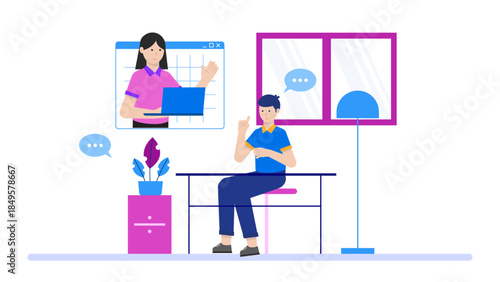 Freelancer Joining Online Coworking Space Session. Flat Vector Business Illustration