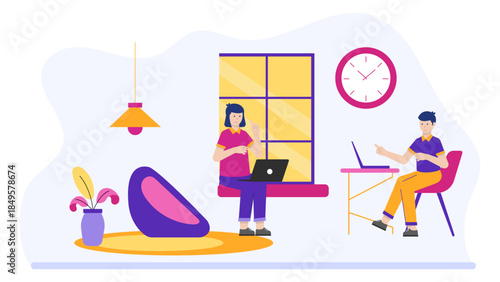 Freelancer Joining Online Coworking Space Session. Flat Vector Business Illustration