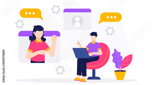 Freelancer Joining Online Coworking Space Session. Flat Vector Business Illustration