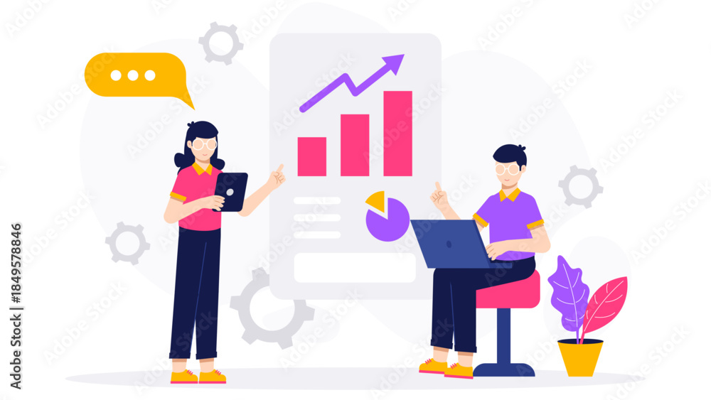 Fototapeta premium Business Coach Giving Feedback on Client Strategy. Flat Vector Business Illustration