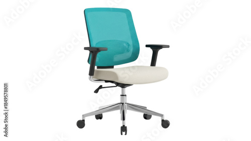 Fotografía Ergonomic office chair with teal mesh back isolated PNG, modern adjustable seati