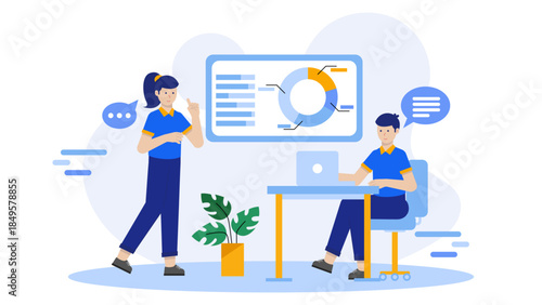 Business Coach Giving Feedback on Client Strategy. Flat Vector Business Illustration