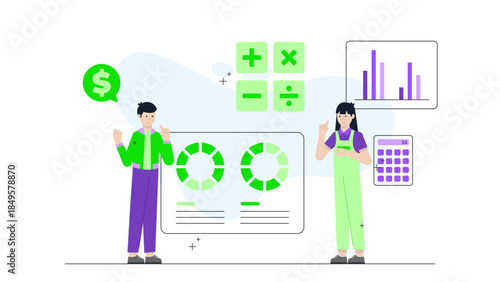 Finance Team Conducting Internal Budget Audit. Flat Vector Business Illustration