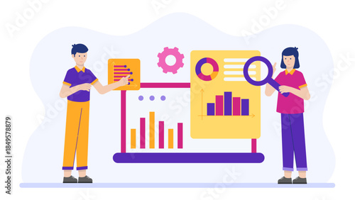 Finance Team Conducting Internal Budget Audit. Flat Vector Business Illustration