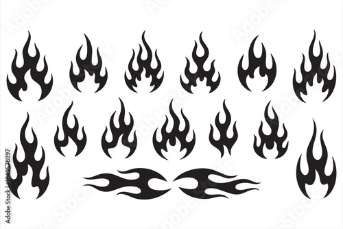 Tribal Flame Fire Silhouette Icons for Tattoo and Motorsport Design