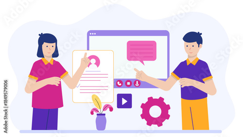 CEO Conducting Virtual Company Town Hall. Flat Vector Business Illustration