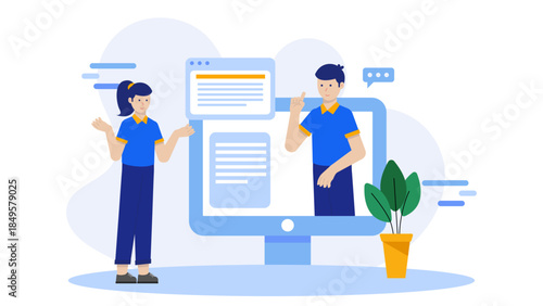 CEO Conducting Virtual Company Town Hall. Flat Vector Business Illustration