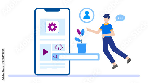 Startup Building No-Code App for Internal Operations. Flat Vector Business Illustration