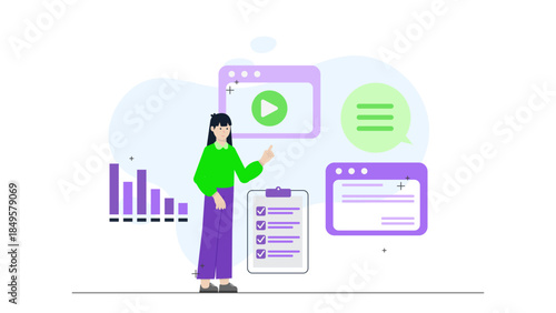 Employees Updating Skills on Learning Management Platform. Flat Vector Business Illustration