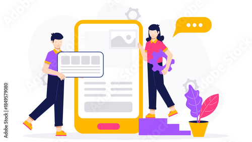 Startup Building No-Code App for Internal Operations. Flat Vector Business Illustration