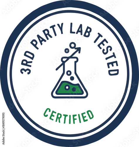 Isolated Modern Vector Certified Badge with '3RD PARTY LAB TESTED' and Beaker Icon