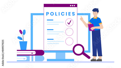 Legal Consultant Reviewing GDPR Compliance Checklist. Flat Vector Business Illustration