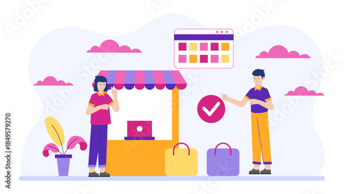 Small Business Owner Planning Community Outreach Program. Flat Vector Business Illustration