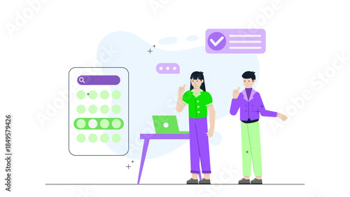 UX Team Reviewing Feedback form Usability Tests. Flat Vector Business Illustration