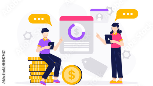 Startup Validating Pricing Model with Test Users. Flat Vector Business Illustration