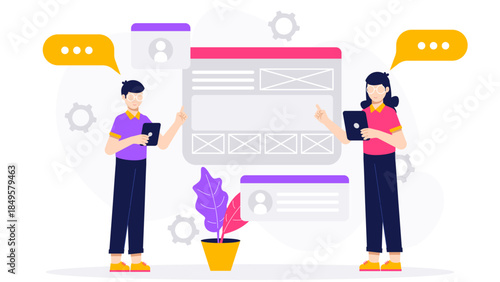 UX Team Reviewing Feedback form Usability Tests. Flat Vector Business Illustration