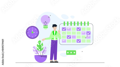 Employees Logging Progress in Productivity Tracker. Flat Vector Business Illustration