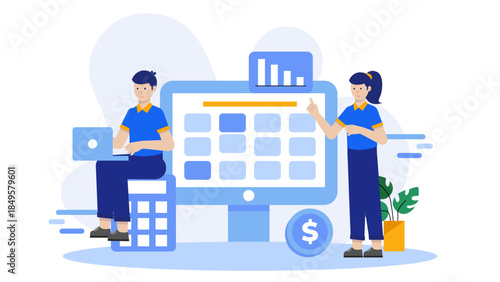Finance Department Recording Monthly Statements. Flat Vector Business Illustration