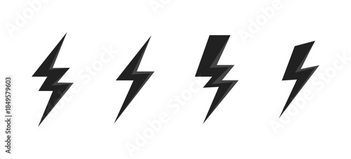 Set of 4 Lightning bolts icons. Thunderbolts icons isolated on white background. Vector design elements