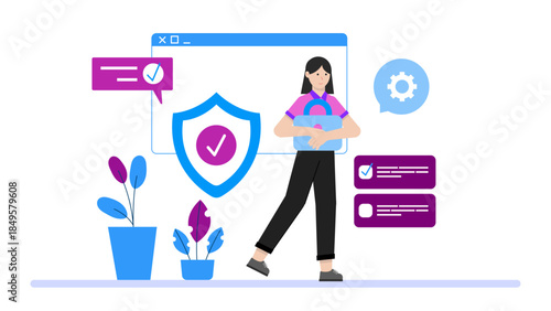 IT Specialist Performing Security Patch Updates. Flat Vector Business Illustration