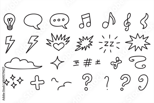 Simple Line Doodle Symbols for Messaging, Stickers, and UI Accents