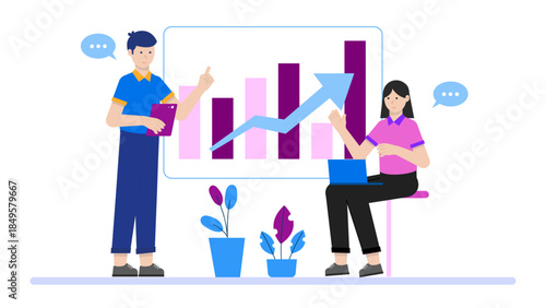 Startup Presenting Growth Metrics to Board Inventors. Flat Vector Business Illustration
