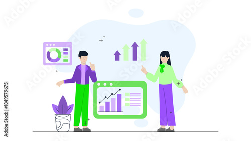 Startup Presenting Growth Metrics to Board Inventors. Flat Vector Business Illustration