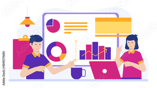 Startup Presenting Growth Metrics to Board Inventors. Flat Vector Business Illustration