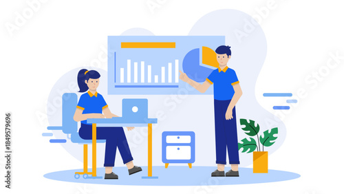 Startup Presenting Growth Metrics to Board Inventors. Flat Vector Business Illustration