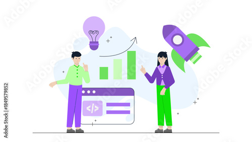 Startup Team Planning Cross-Functional Hackathon. Flat Vector Business Illustration