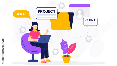 Freelancer Submitting Project Milestones to Client. Flat Vector Business Illustration