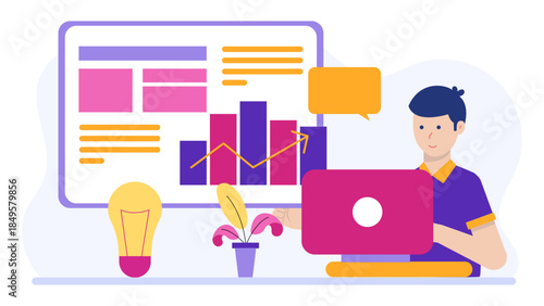 Freelancer Submitting Project Milestones to Client. Flat Vector Business Illustration