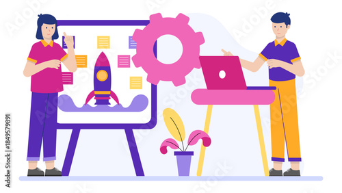 Startup Team Planning Cross-Functional Hackathon. Flat Vector Business Illustration