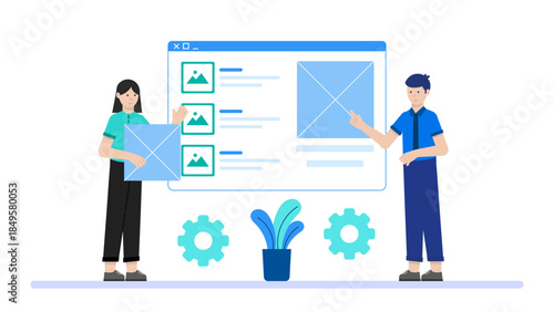 UX Designer Presenting Wireframes to Team. Business Flat Vector Illustration