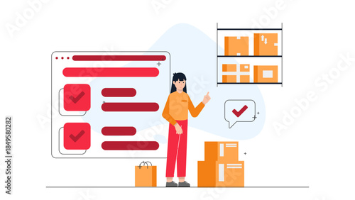 E-commerce Warehouse Fulfilling Online Orders. Business Flat Vector Illustration