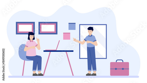 Sales Team Negotiating a Deal with Client. Business Flat Vector Illustration