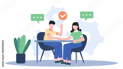 Sales Team Negotiating a Deal with Client. Business Flat Vector Illustration