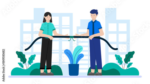 Team Passing a Baton in a Project Relay. Business Flat Vector Illustration