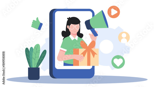 Social Media Manager Launching a New Product. Business Flat Vector Illustration