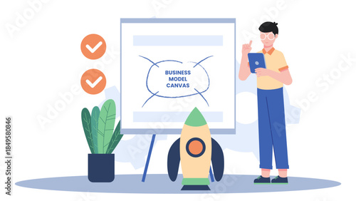 Startup Validating a Business Model Canvas. Business Flat Vector Illustration