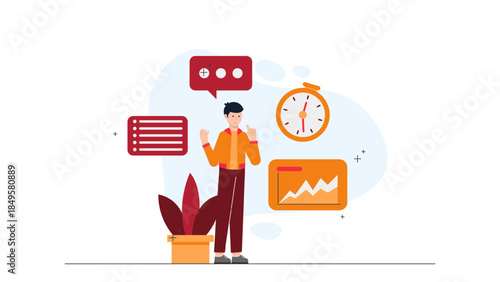 Team Tracking OKRs in a Planning Meeting. Business Flat Vector Illustration