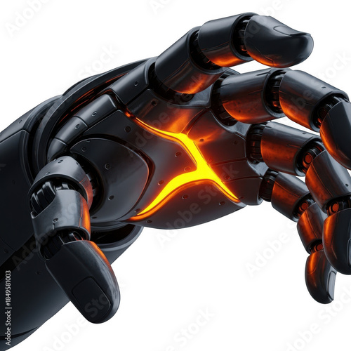Closeup of a futuristic robotic hand isolated on transparent background