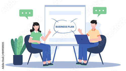 Entrepreneur Presenting a Business Plan. Business Flat Vector Illustration